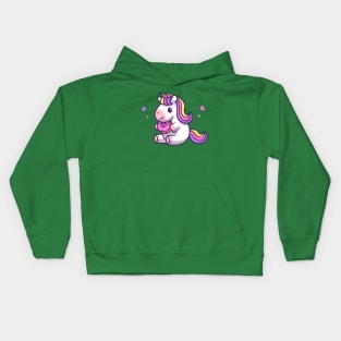 Cute Unicorn Holding Doughnut Cartoon Kids Hoodie